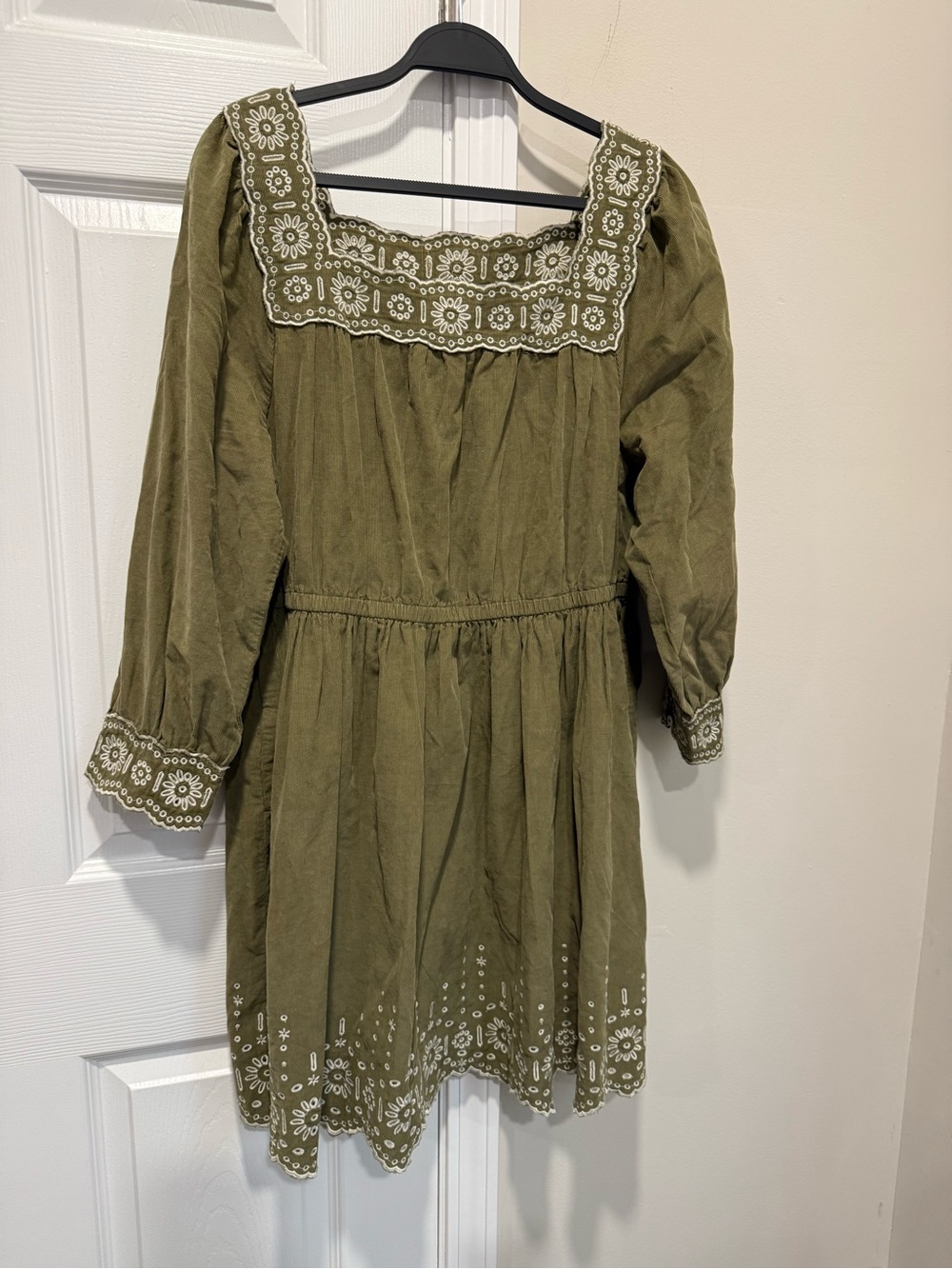 Madewell Embroidered Corduroy Square Neck Mini Dress Women’s XL Olive Gr - Picture 4 of 15